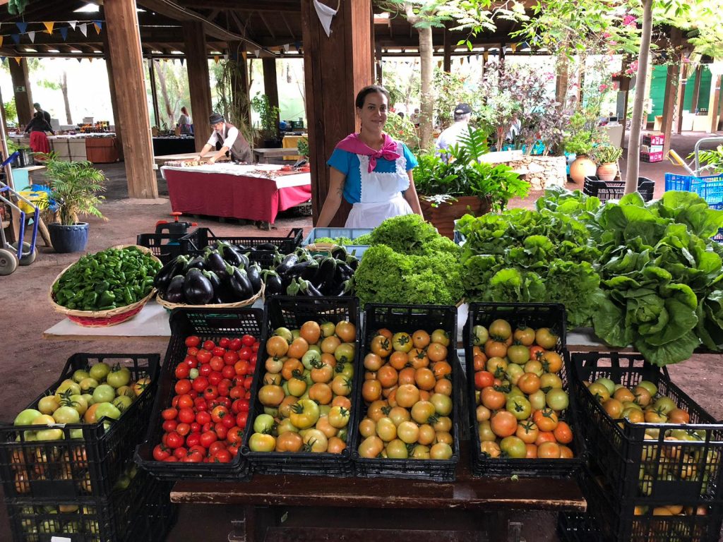 Viola vendiendo sus productos en el mercado local